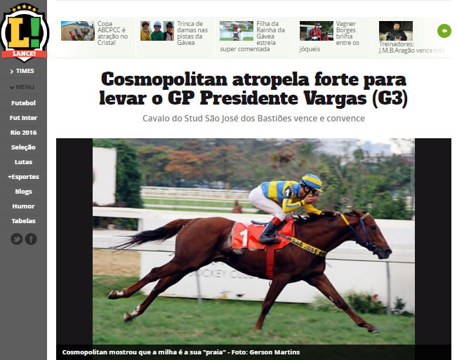 Cosmopolitan atropela forte para levar o GP Presidente Vargas G3
