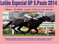 Sexta-Feira, 25 de abril, Leilão Especial GP São Paulo 2014
