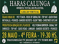 Heoje, quarta-feira, 28 de maio, às 19h30, Leilão de oferta total do plantel do Haras Calunga