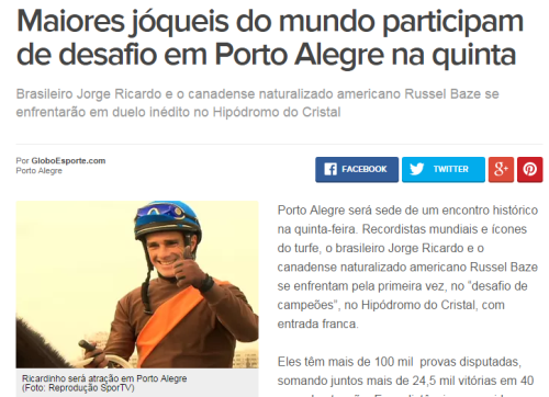 Desafio Ricardo x Baze ganha destaque no portal Globo Esporte