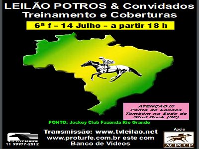 Pro Turfe realiza na sexta-feira (14) Leilão de Potros & Convidados, Treinamento e Coberturas