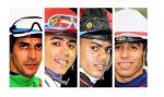 Quatro jóqueis com três vitórias